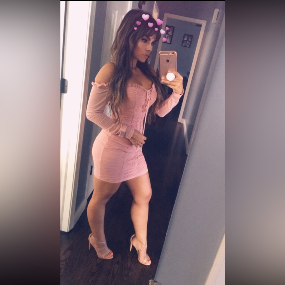 Pink long sleeve mesh dress